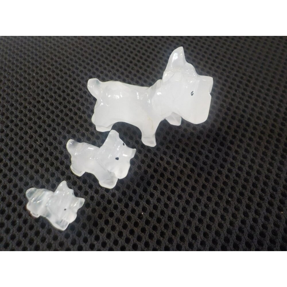 Vtg Set of 3 Mini Hand Carved White Onyx Stone Scottish Terrier Dog Scottie Dogs